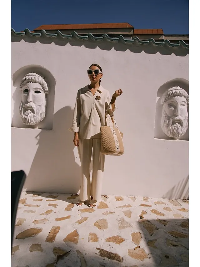 Women's Shirt Pants Sets Black Dark Navy Camel Plain Long Sleeve Casual Daily Vintage Fashion Streetwear V Neck Regular Fit Fall & Winter