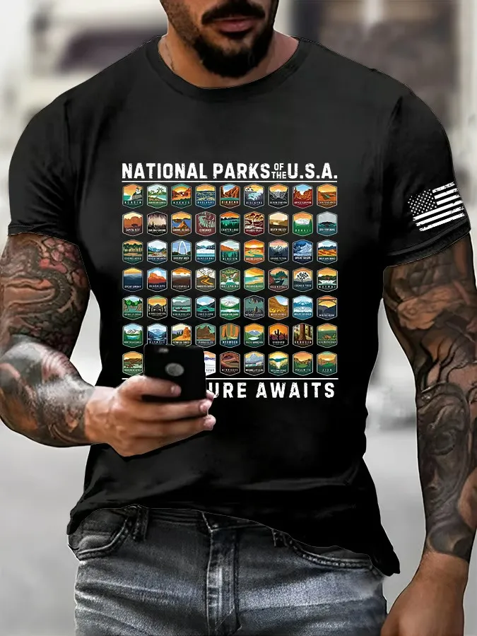 Men'S National Parks Of The USA Printed Casual T-Shirt