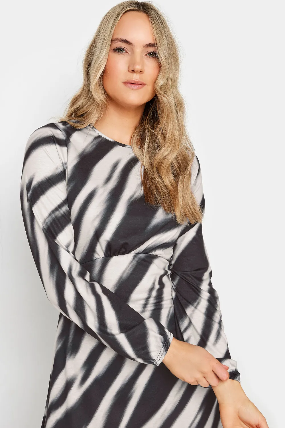 LTS Tall Black Abstract Stripe Print Midi Dress