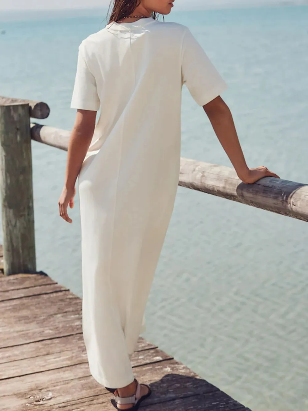 Casual Versatile Solid Color Crew Neck T-Shirt Dress