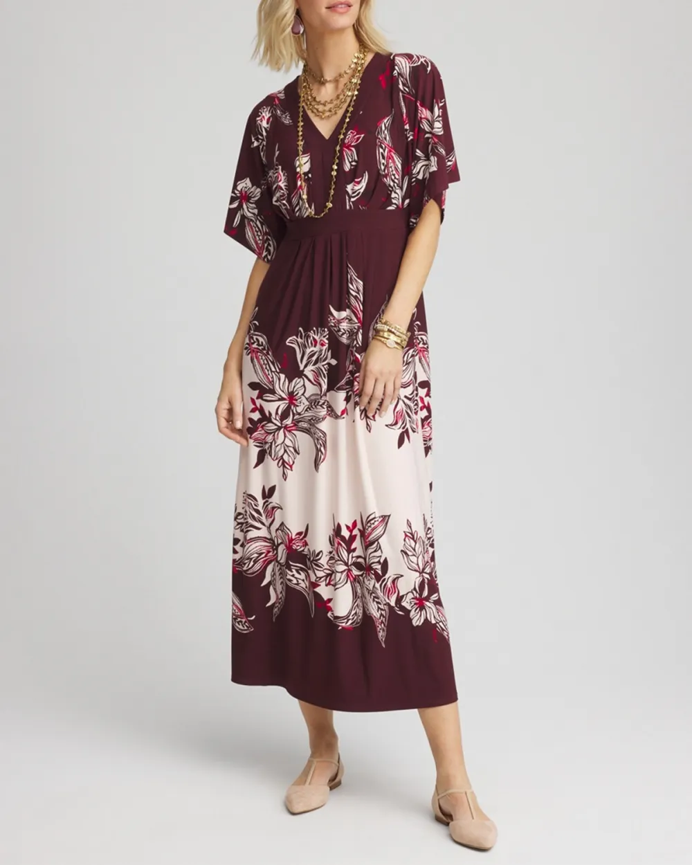 Floral Flutter-Sleeve Maxi Dress