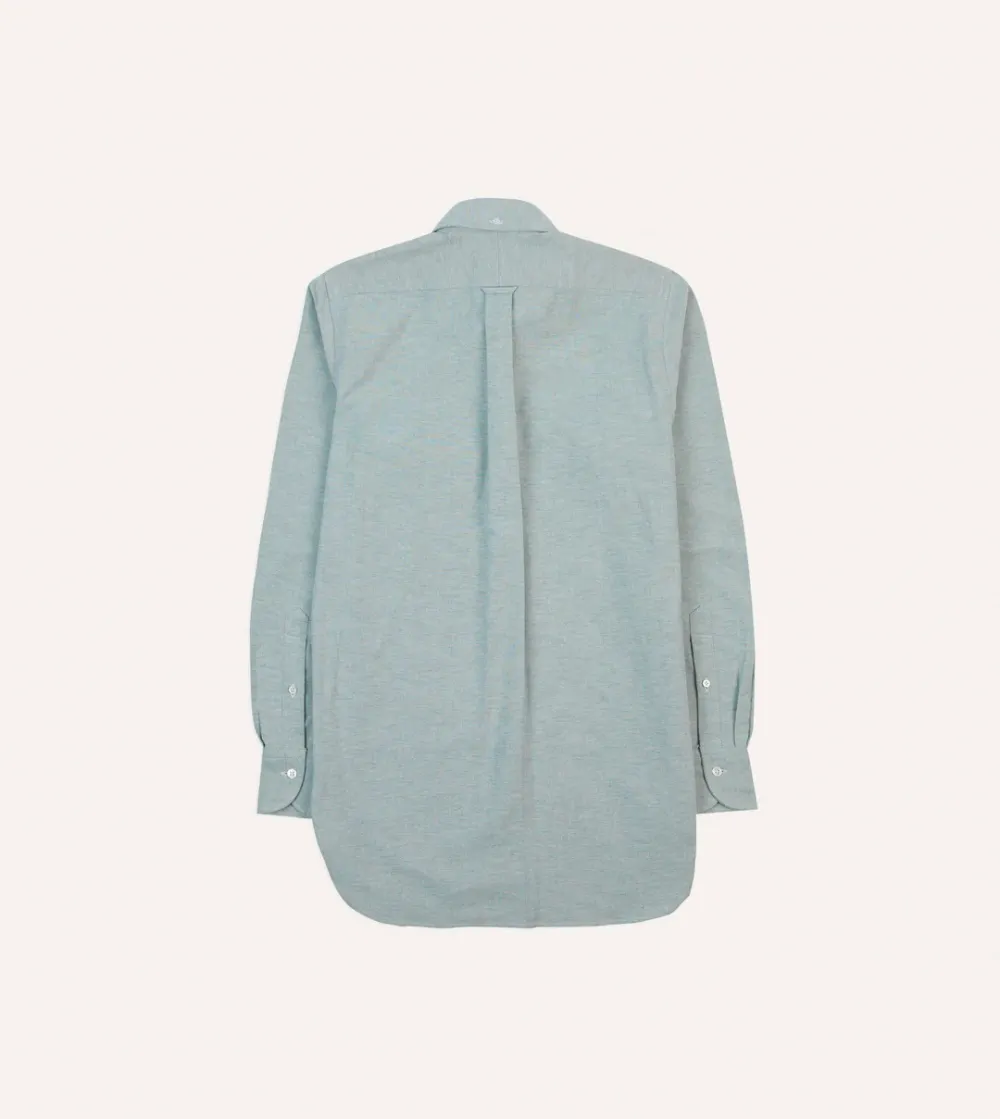 Lapel Green Button Front Cotton Oxford Cloth Button-Down Shirt