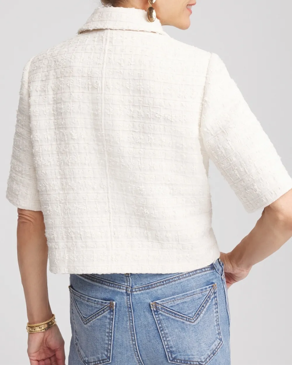 Beige Tweed Short Sleeve Jacket