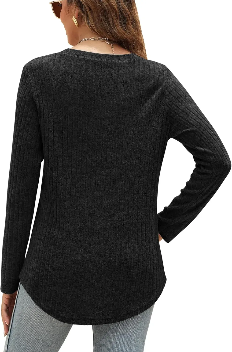 OFEEFAN Long Sleeve Shirts for Women Lightweight Crew Neck Casual Tunic Tops