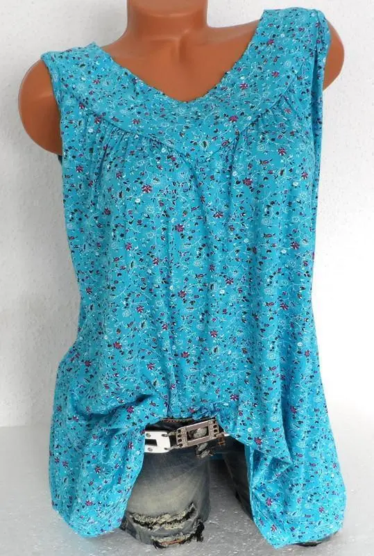 Plus Size Women Fashion Blouse Casual Loose Floral Printed Tops