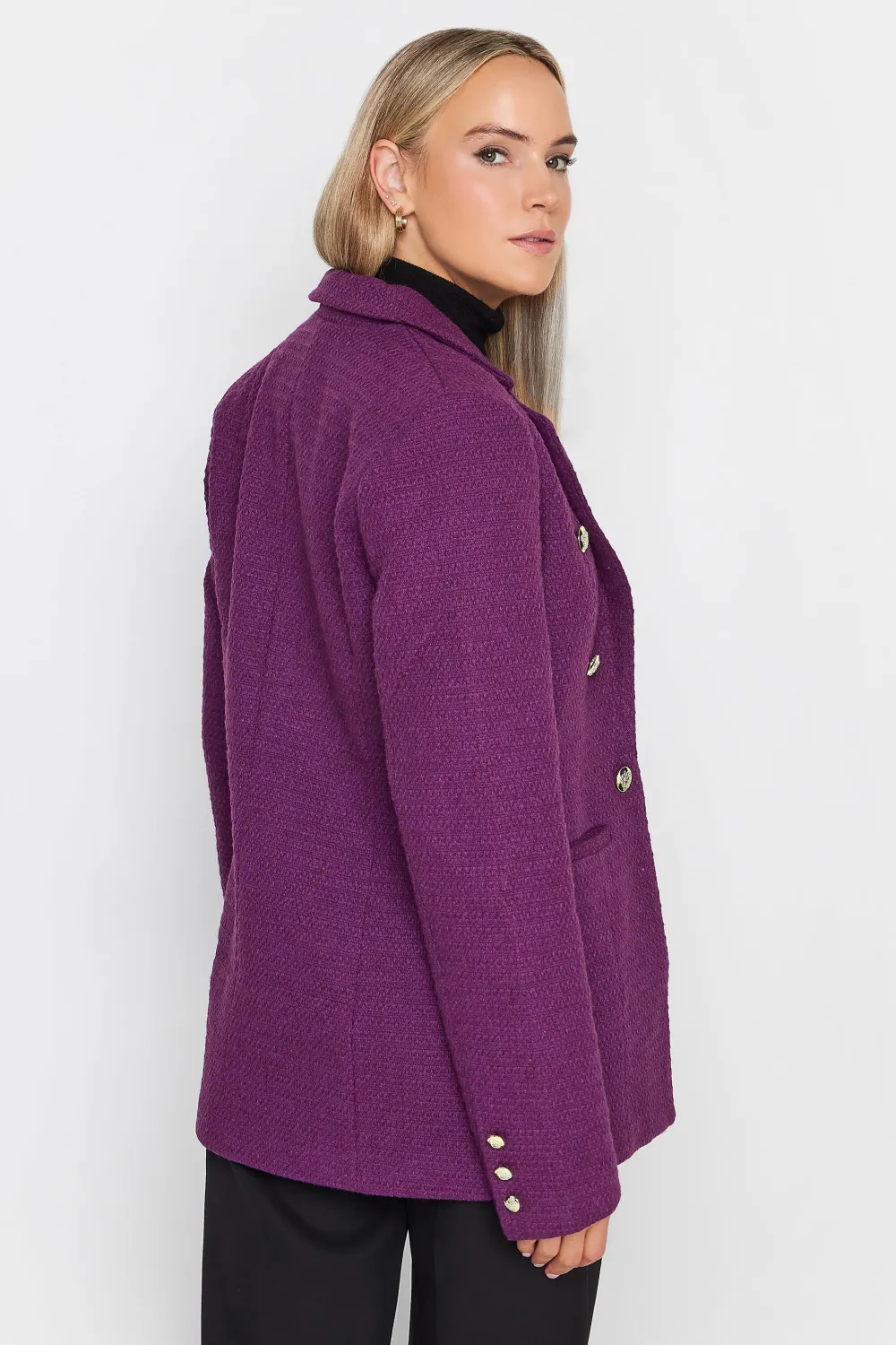 LTS Tall Dark Purple Boucle Button Detail Blazer