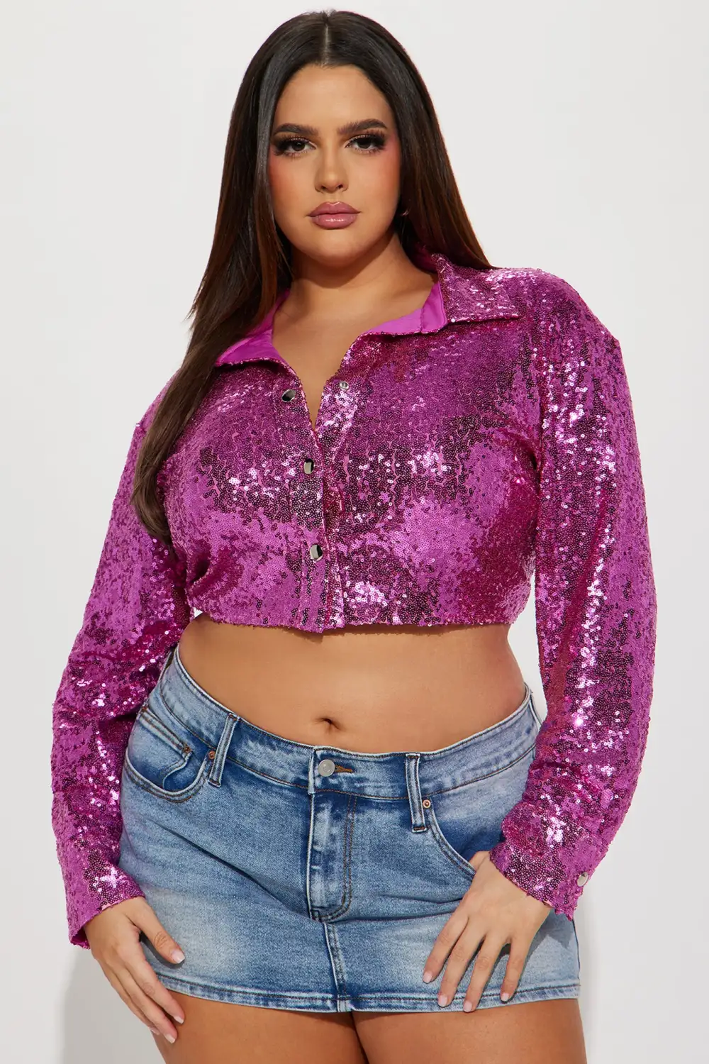 I Am The Moment Cropped Sequin Shirt - Pink