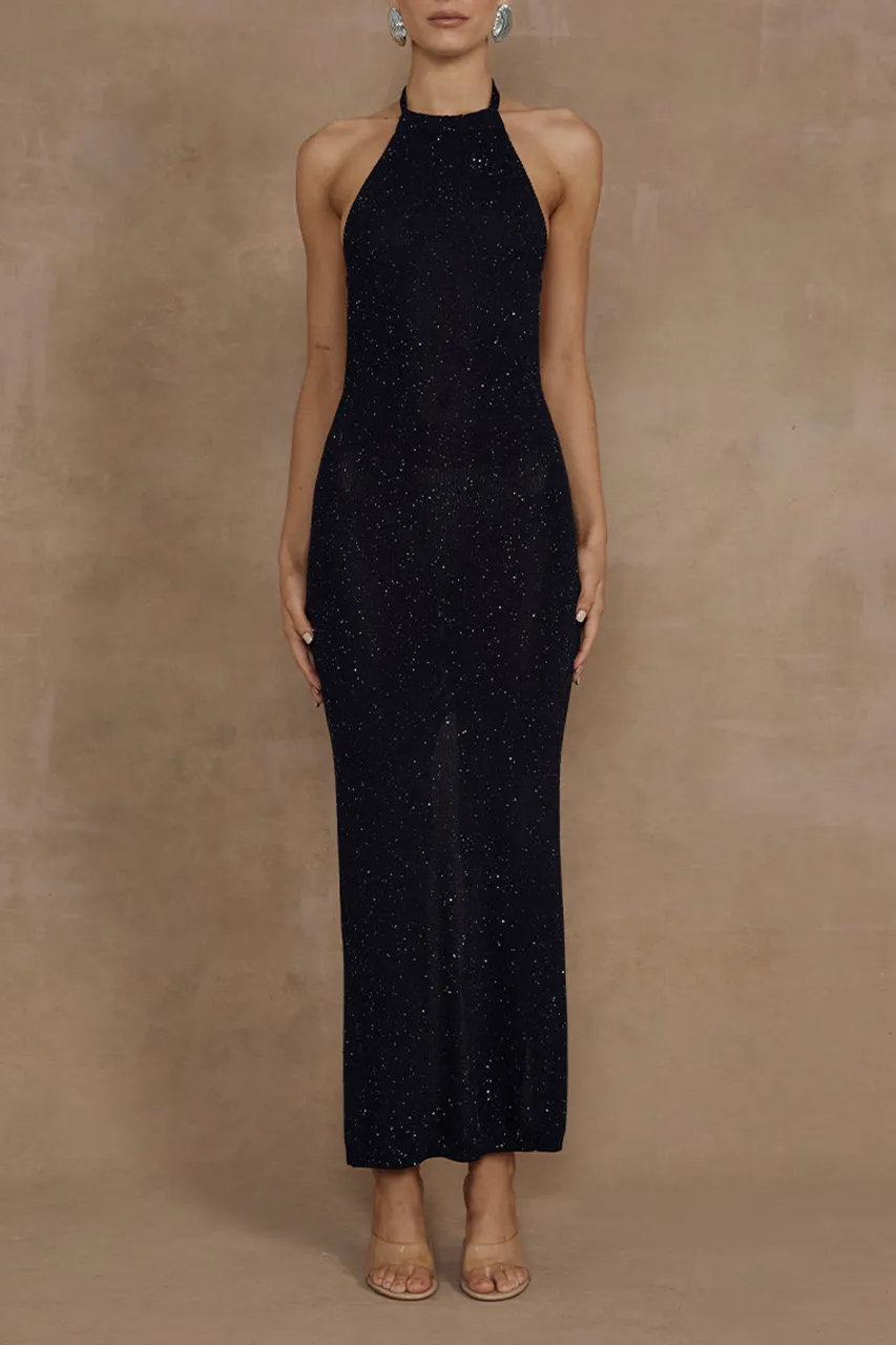Black Halterneck Glitter Dress