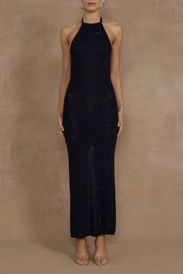 Black Halterneck Glitter Dress