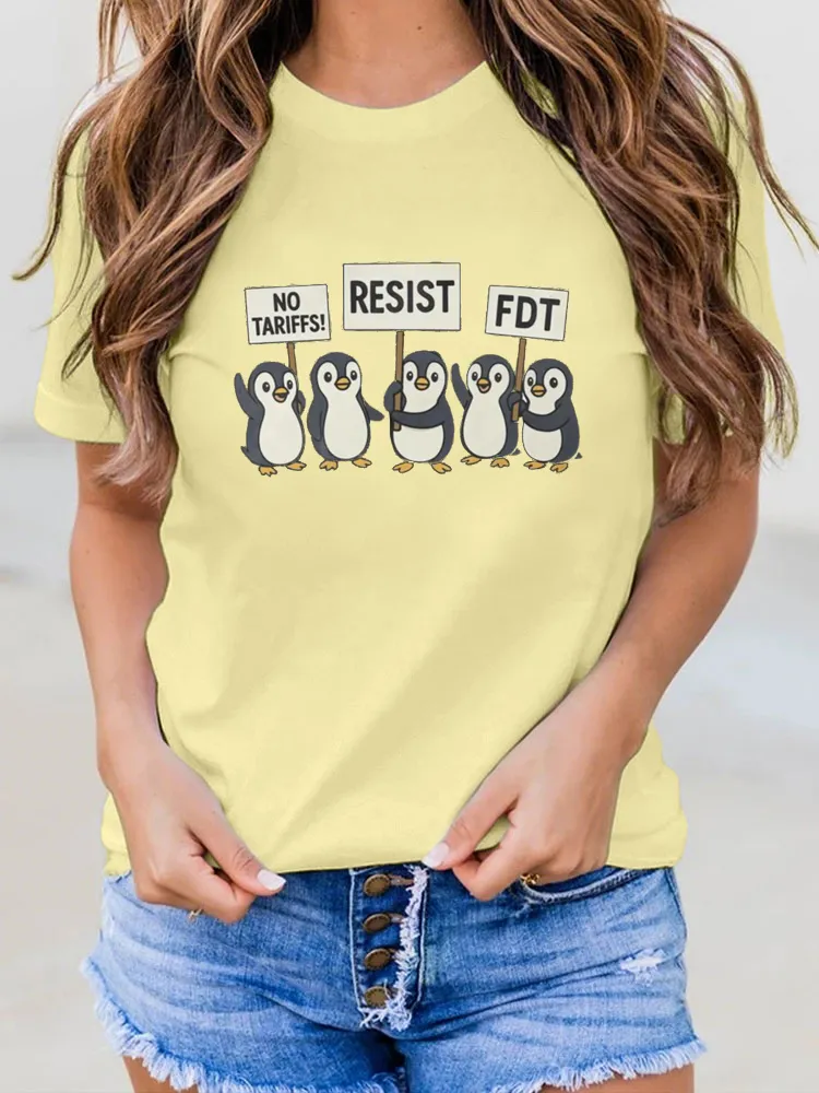 Penguins Against Tariffs Resist Fdt Anti Trump Funny Essential T-Shirt