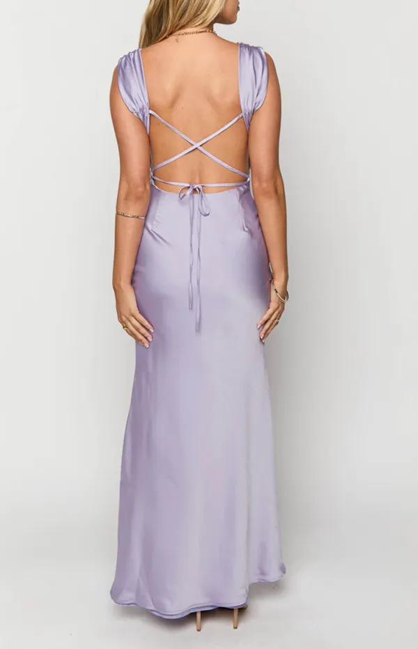 Crisscross Back Lilac Maxi Dress