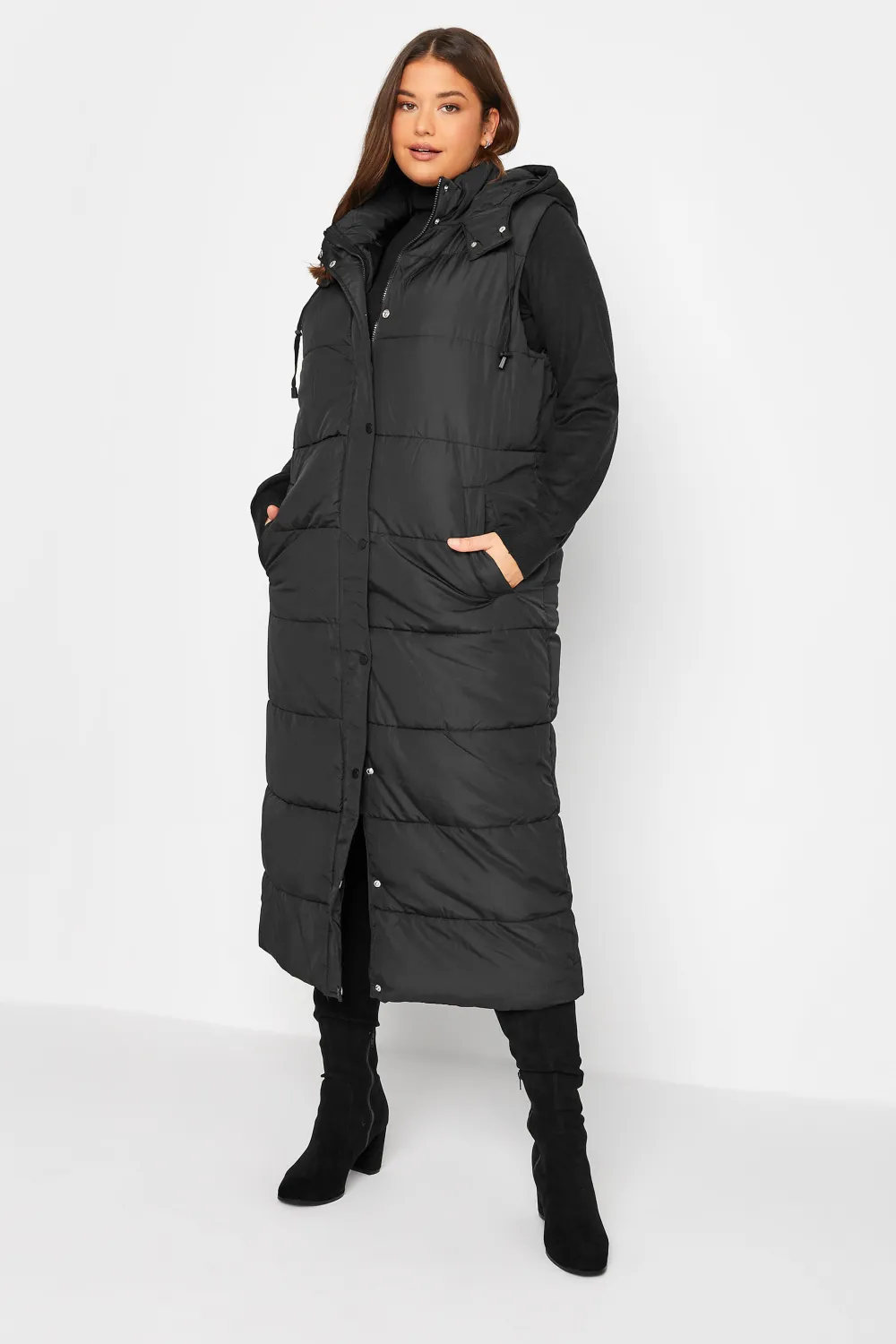 LTS Tall Black Midaxi Puffer Gilet