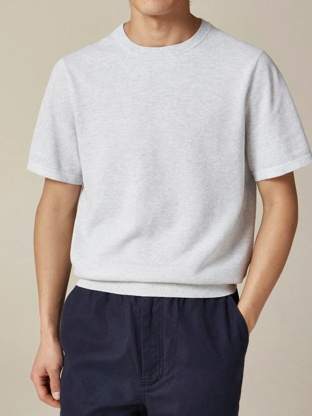 Light Gray Short Sleeve Knit Sweater