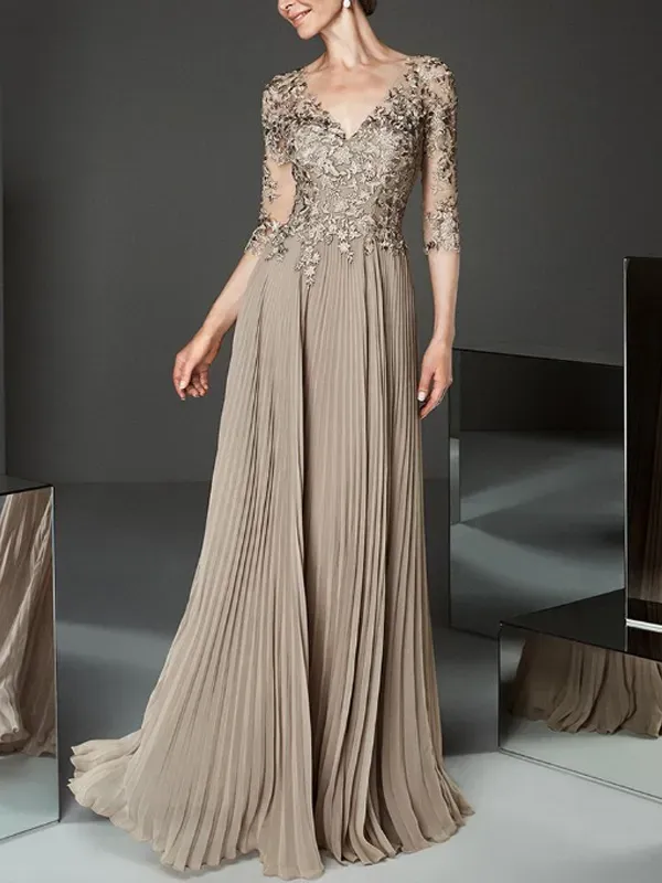 V-neck lace solid color dress