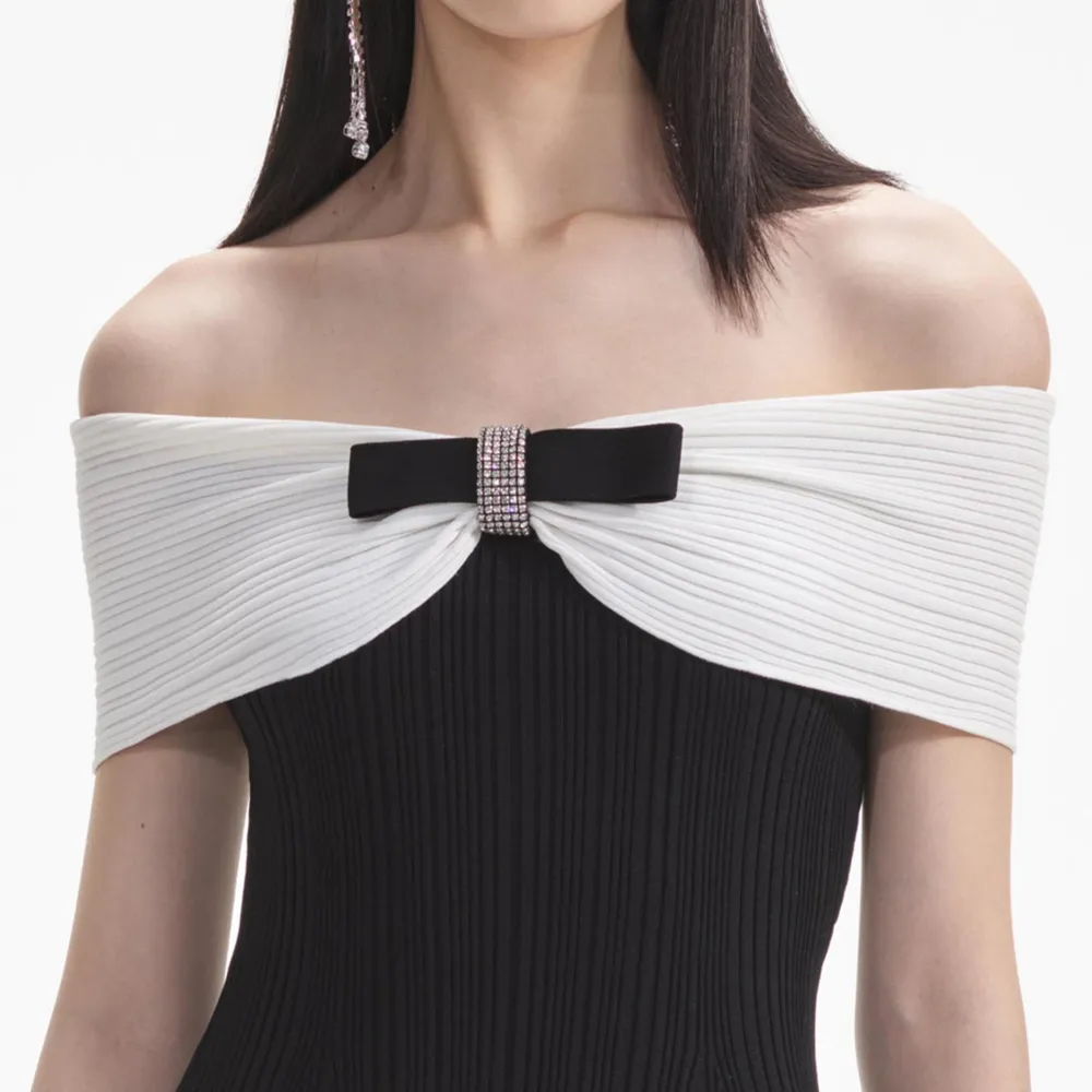 Black Knit Bow Mini Dress