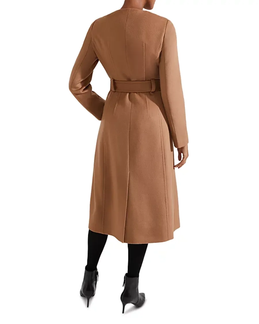 Long Sleeves Dark Camel Belted Coat
