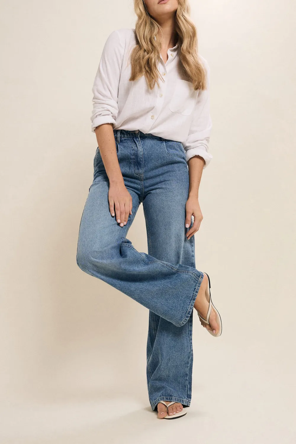 Pleated Front Design Jeans