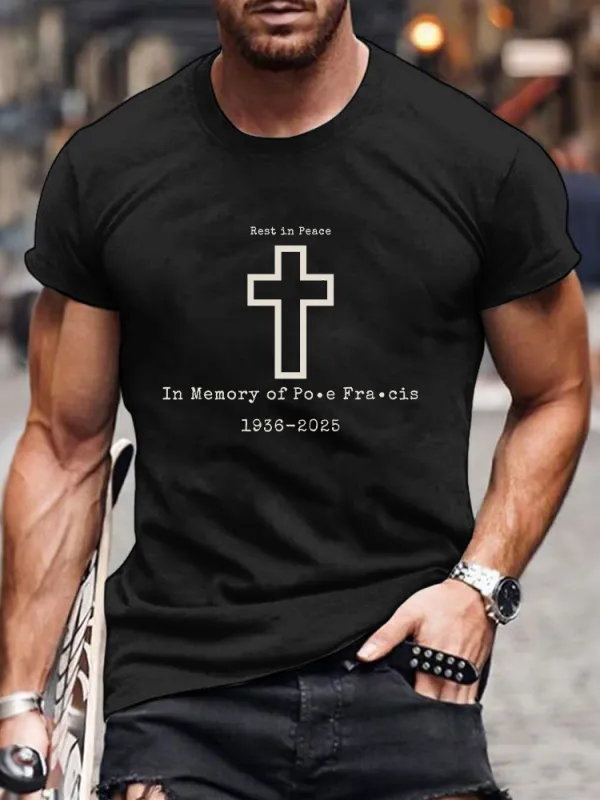Men's Rest In Peace 1936-2025 Print Short Sleeve Round Neck Cotton T-Shirt