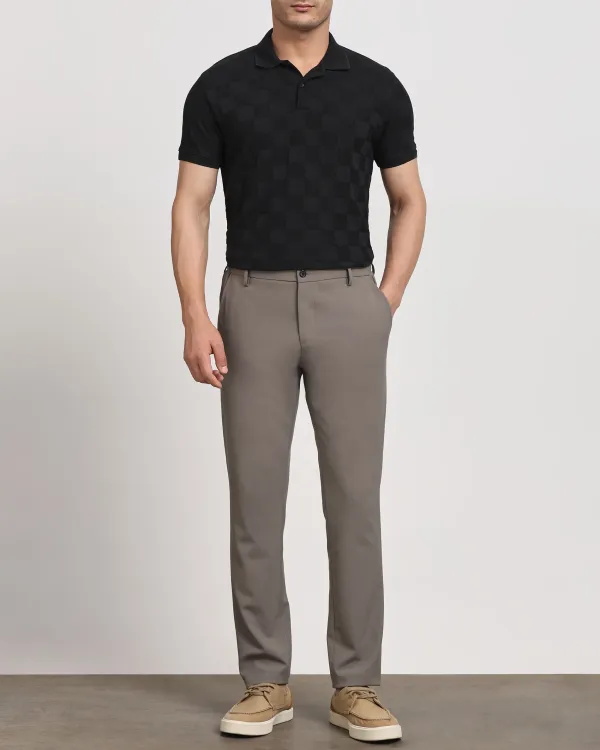 Casual Minimalist Black Plaid Texture Polo Shirt