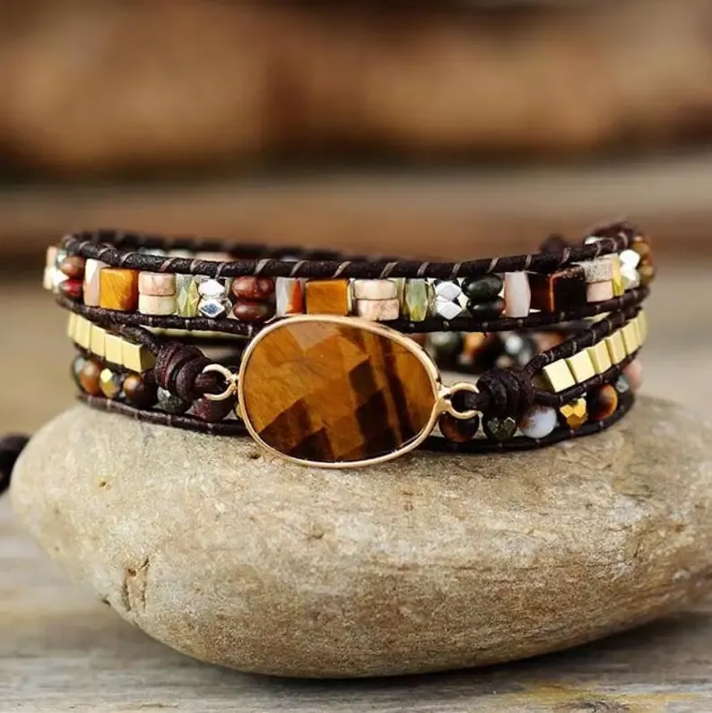 Healing Tiger Eye Stone Beads Emotional Healing Bracelet-Spiritual Protection Meditation Balance Anxiety Stress Relief Grounding Bracelet
