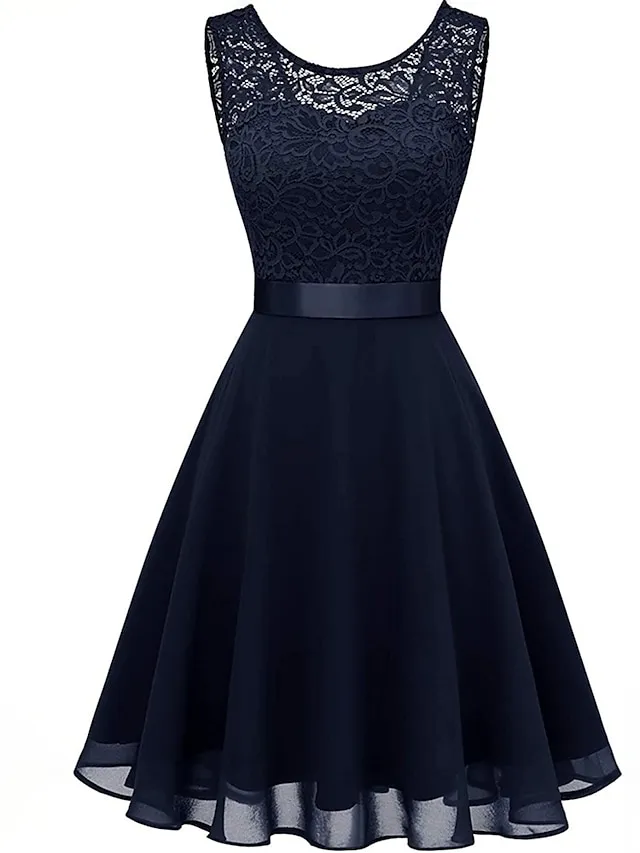 Women‘s Party Dress Lace Dress Knee Length Dress Pink Red Wine Dark Blue Red White Black Sleeveless Pure Color Lace Spring Summer Crew Neck Elegant 2022 XS S M L XL XXL XXXL