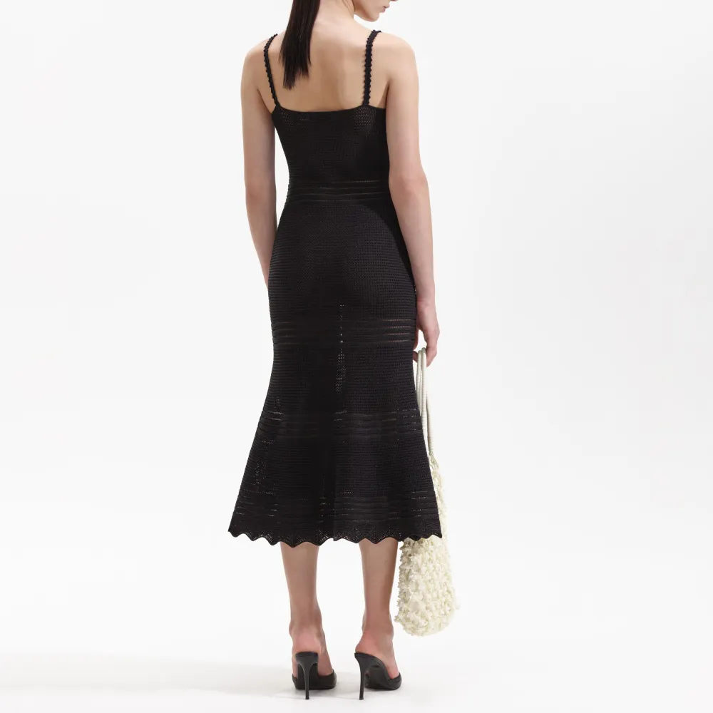 Black Crochet Cut Out Midi Dress