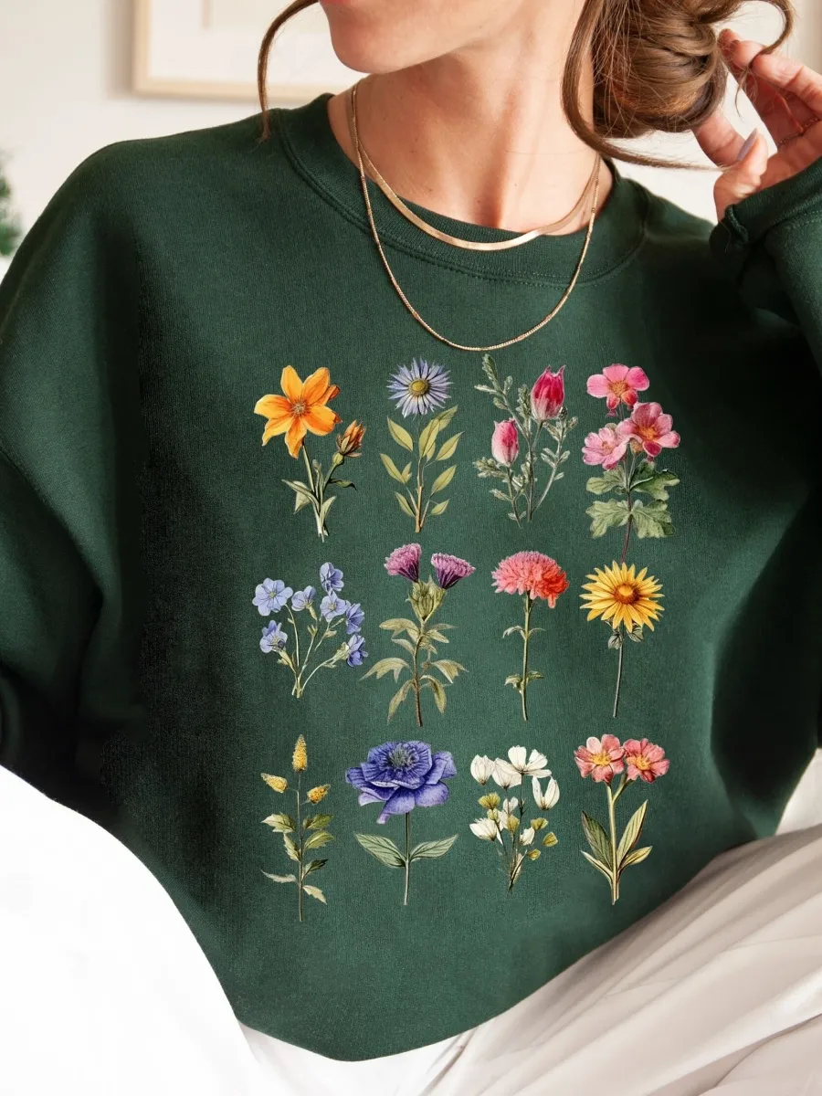 Mixed Flower Print Sweatshirt
