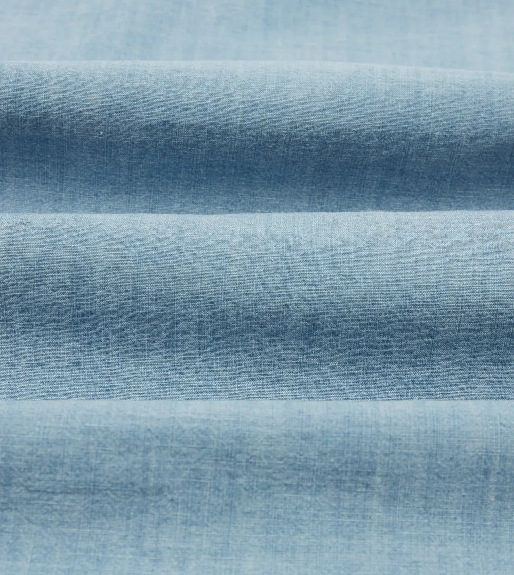 Blue Cotton Chambray Two-Pocket Work Shirt Casual Style