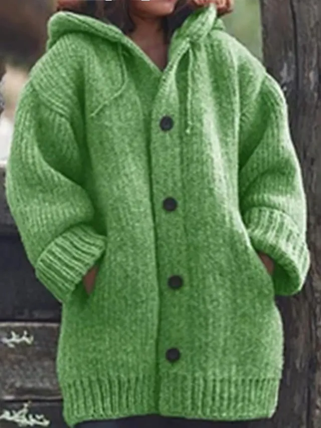 Women's Plus Size Winter Coat Coat Button Pocket Solid Color Outdoor Causal Long Sleeve Hooded Regular Winter Fall Green Black Blue L XL XXL 3XL 4XL