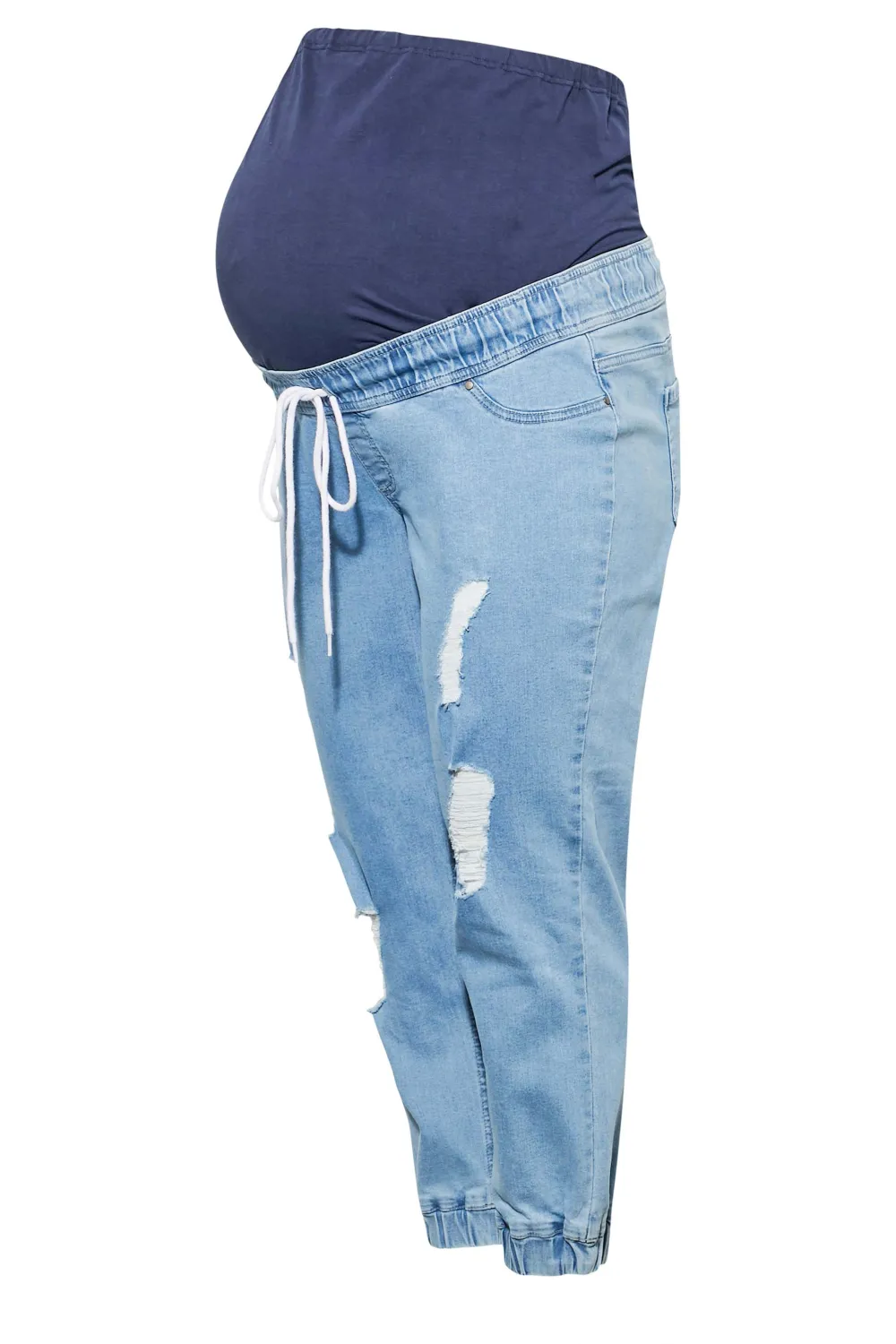 BUMP IT UP MATERNITY Curve Blue Ripped Stretch Jogger Jeans