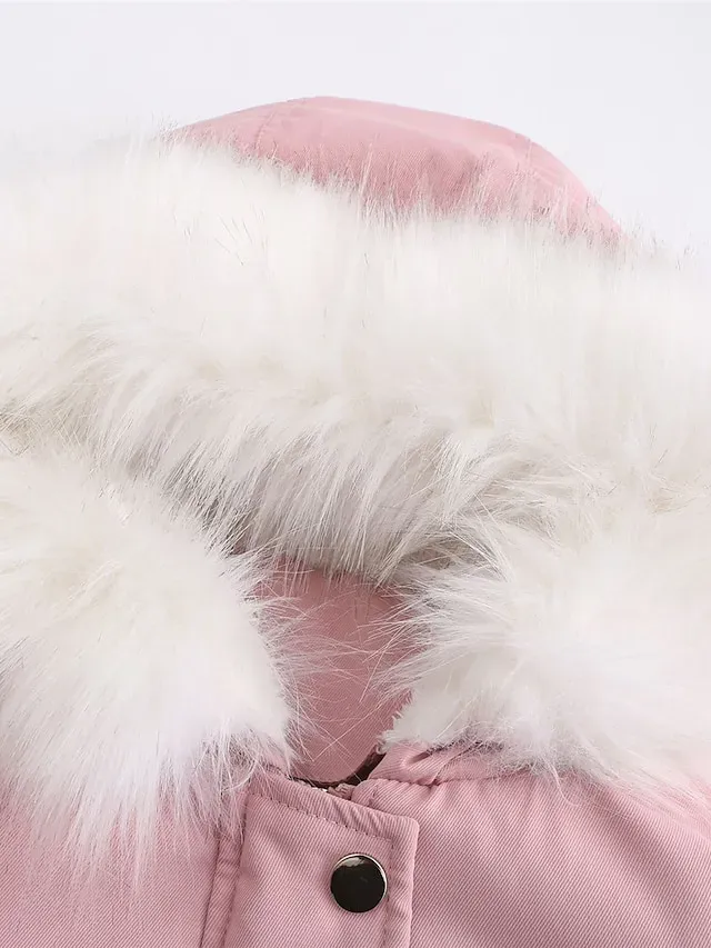 Women's Parka Puffer Coat Thermal Warm Winter Coat Windproof Heated Coat with Fur Collar Fall Zip up Drawstring Fleece Jacket with Pockets Outerwear Pink Black Pink Mid-Length