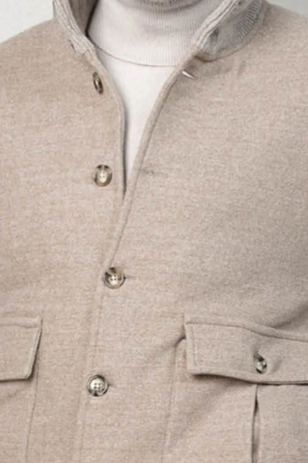 Beige Super 180'S Wool Flannel Bomber Jacket