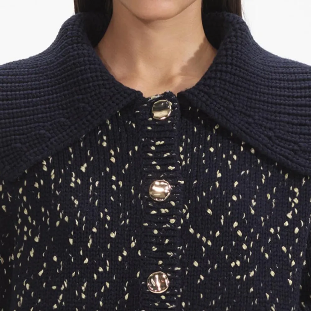 Navy Metallic Merino Knit Midi Skirt