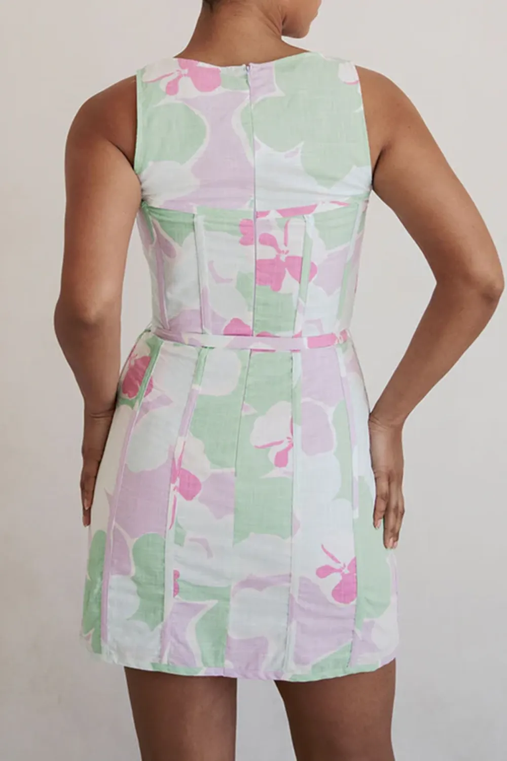 Pastel Print Square Neck Mini Dress