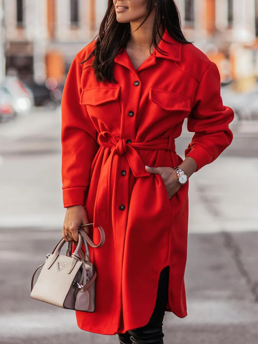 Loose Casual Solid Color Lace Woolen Cardigan Coat