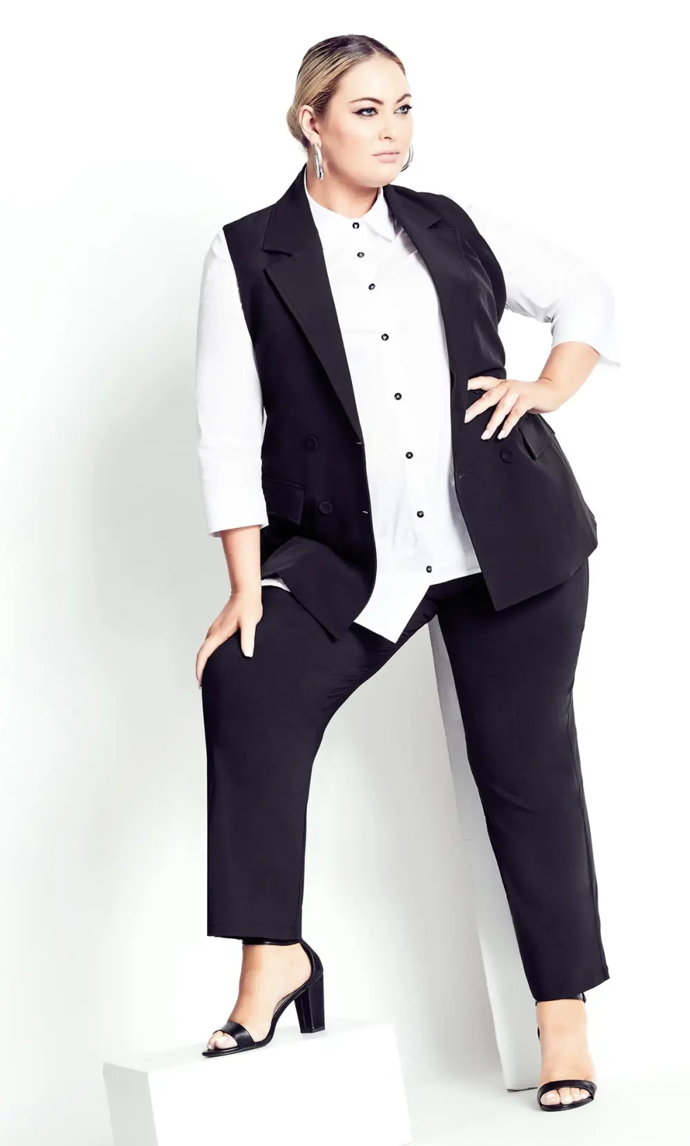 Evans Baptiste Black Dawn Buckle Up Sleeveless Blazer