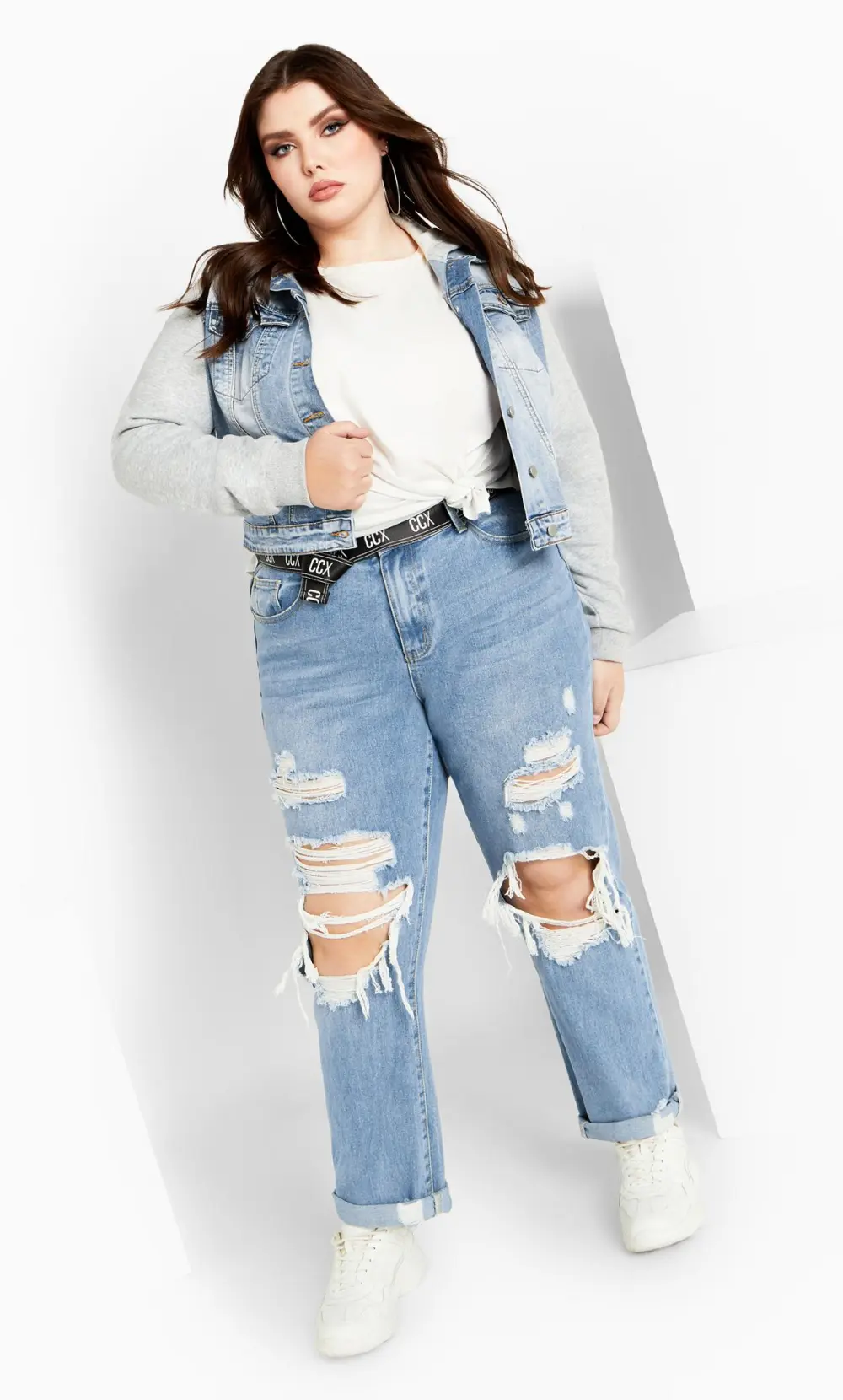 Evans Blue & Grey Cropped Denim Jacket