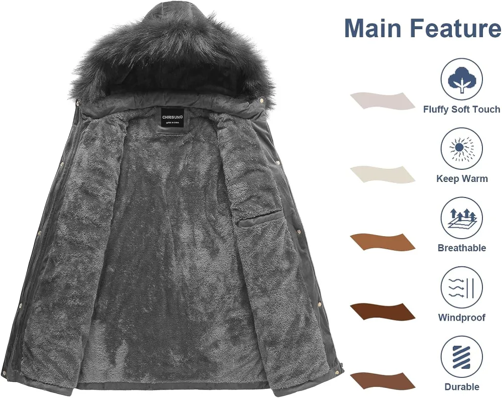 Women's Warm Winter Coat Velvet Puffer Jacket Quilted Faux Fur Hood