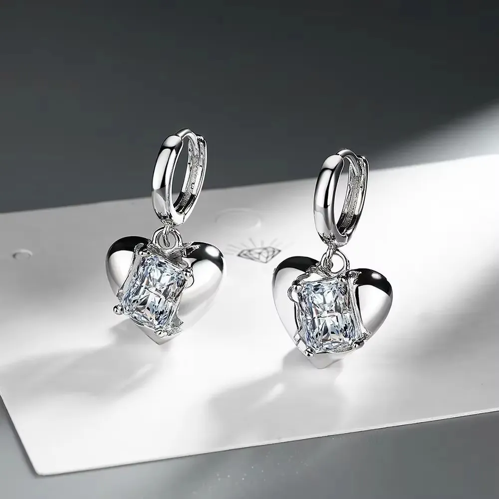 Chic Zircon Inlaid Heart Dangle Earrings
