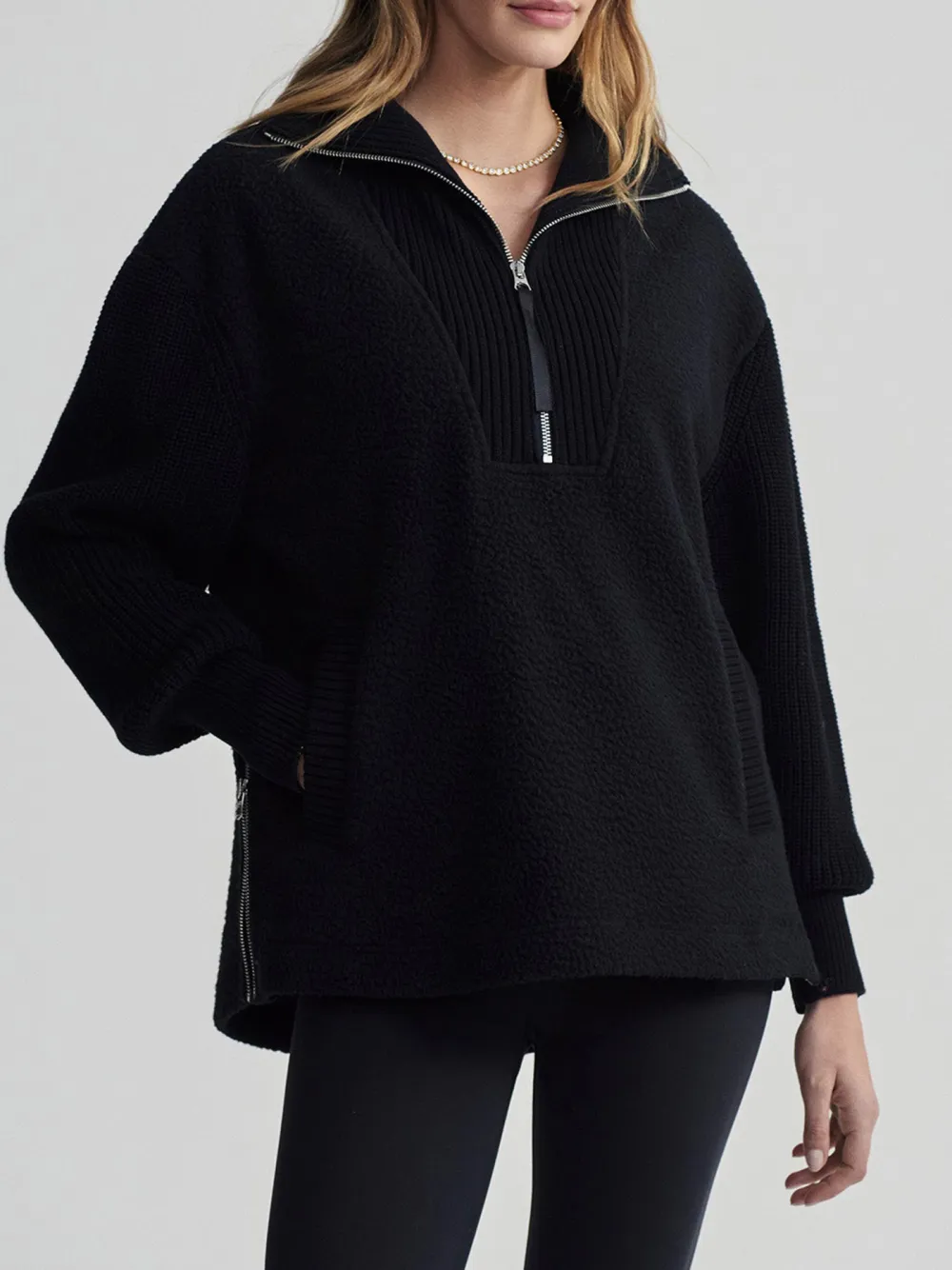 Cozy Half-Zip High-Collar Textured Sweatshirt