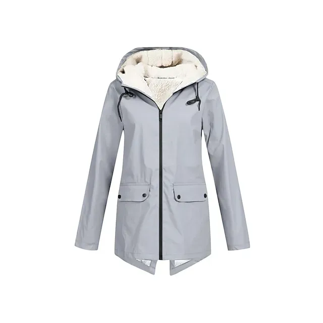 Women's Raincoat Waterproof Rain Jacket Fleece Winter Coat Windproof Trench Coat Fall Sport Outdoor Hiking Jacket Lihghtweight Zip up Hooded Jacket with Pocket Warm Long Sleeve Fall Winter Navy