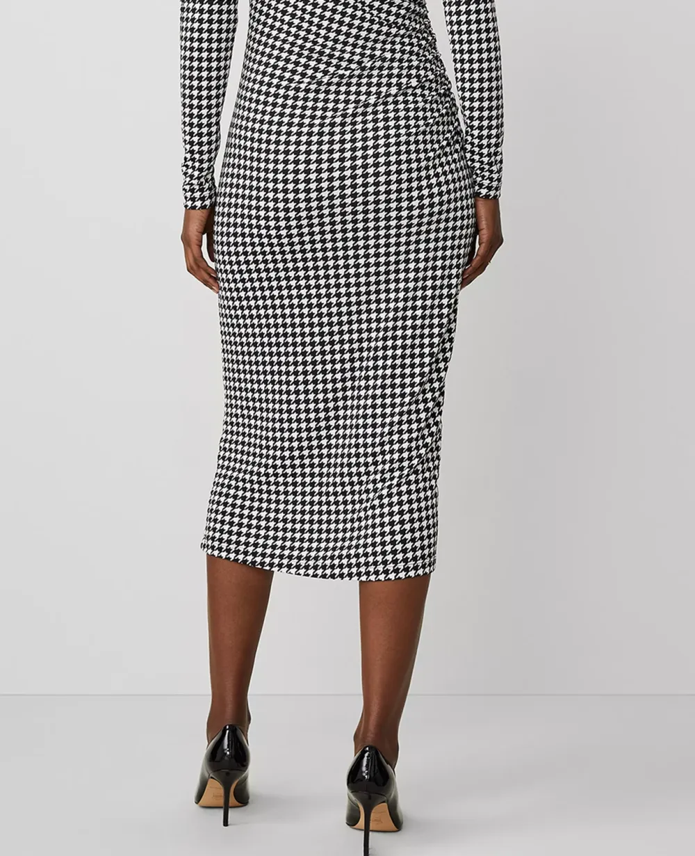 Houndstooth Gathered Waist Column Sheath Dress