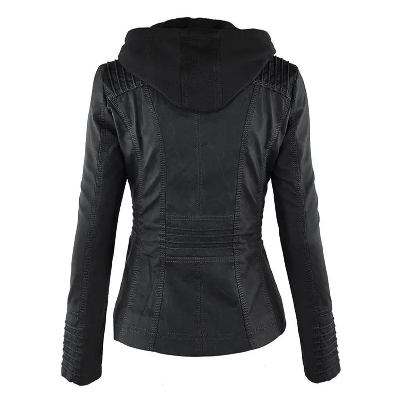 Women's Removable Hooded Faux Leather Jackets