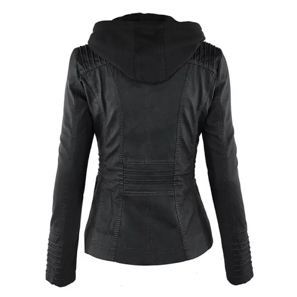 Women's Removable Hooded Faux Leather Jackets