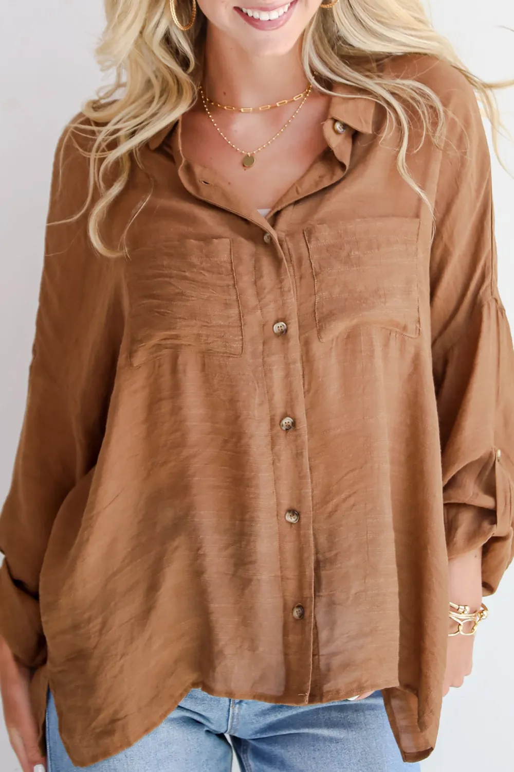 Compelling Composure Oversized Button-Up Blouse