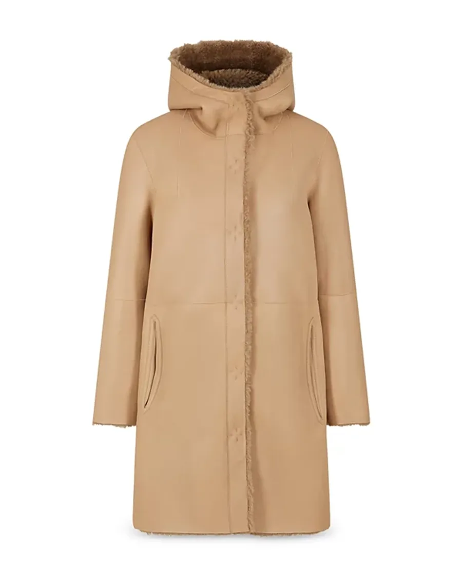 Camel Long Sleeve Leather Coat