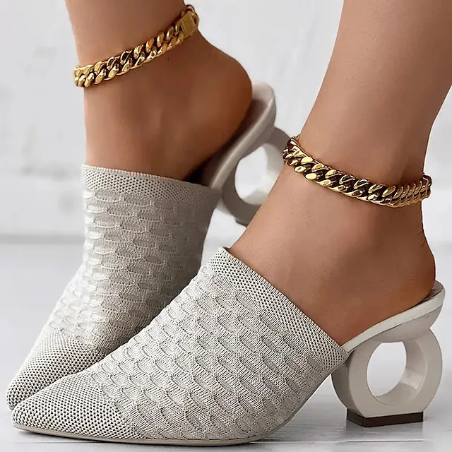 Women's Mules Plus Size Daily Sculptural Heel Pointed Toe Fashion Elegant Minimalism Elastic Fabric Loafer Solid Color Black Yellow Beige