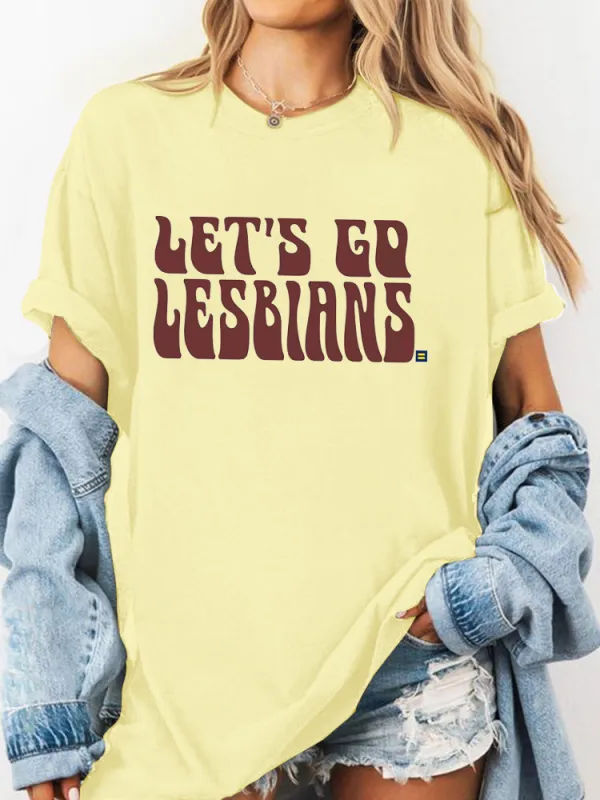 Pure Cotton Round-Neck Short-Sleeved Shirt Let'S Go Lesbians Ringer T-Shirt