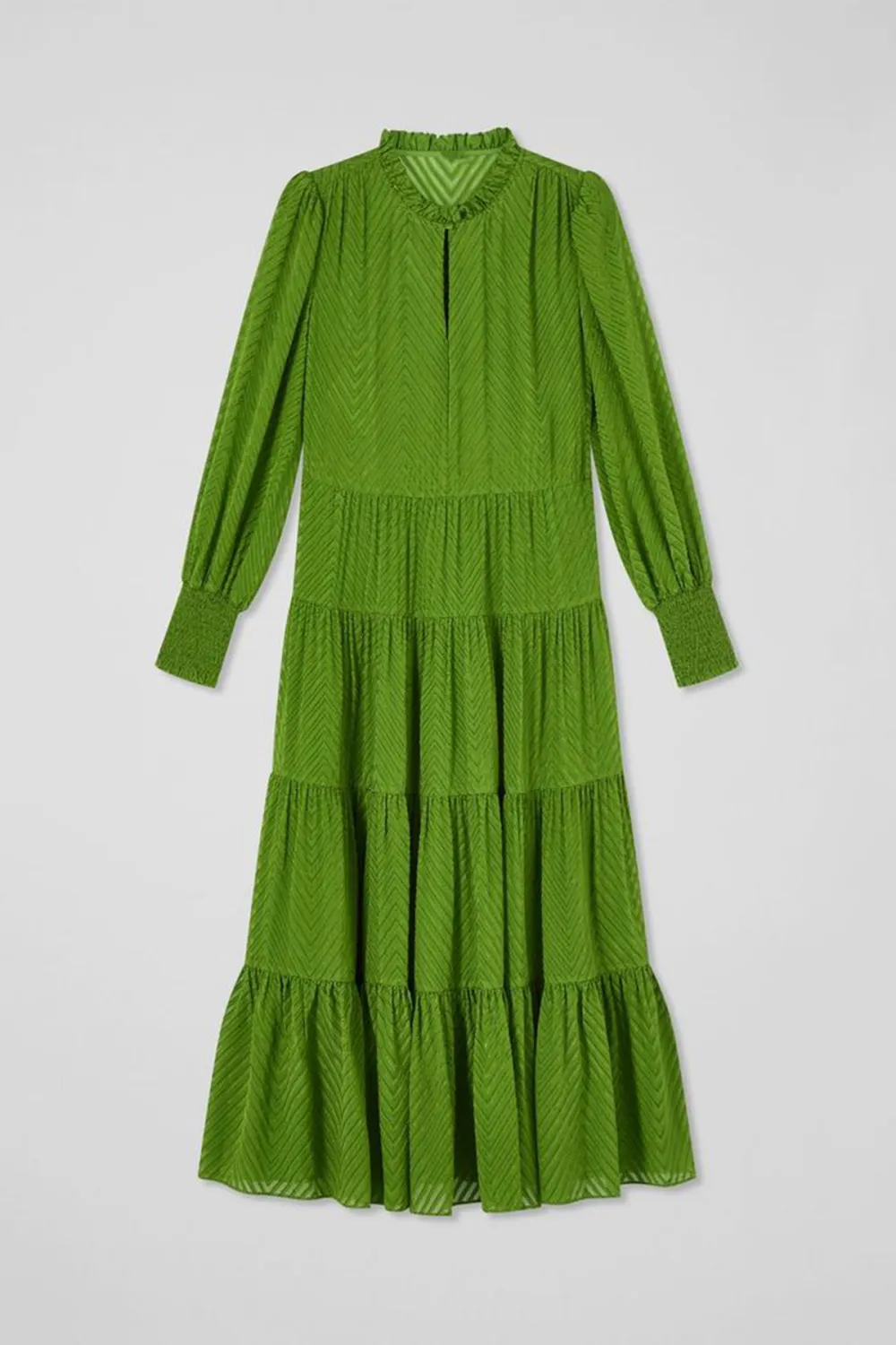 Green Tiered Long Sleeve Maxi Dress