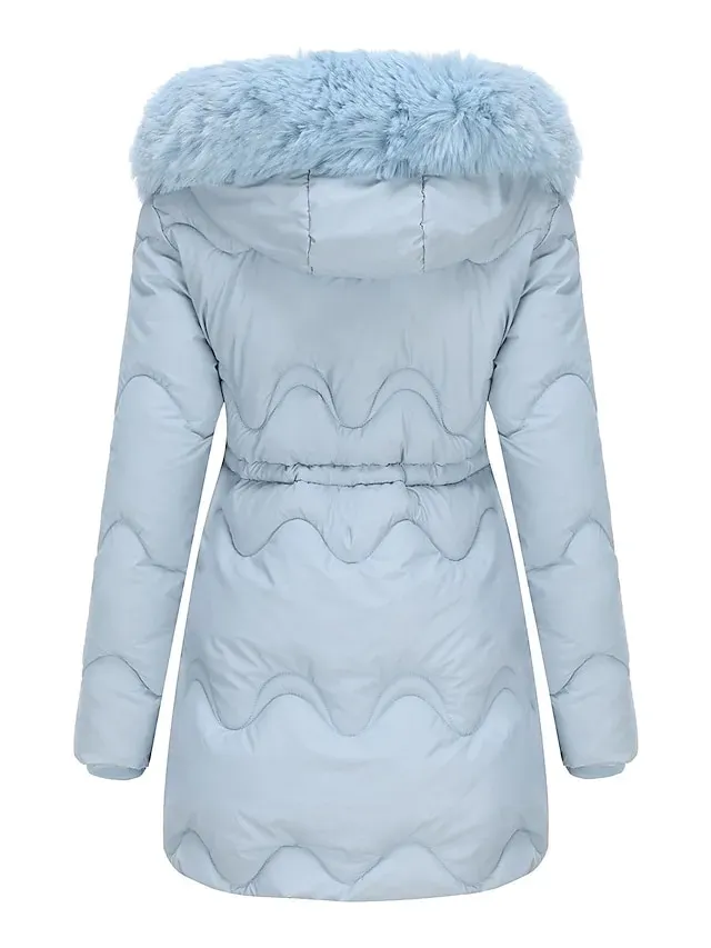 Women's Parka Puffer Jacket Winter Coat Zip up Hooded Coat with Fur Collar Drawstring Thermal Warm Heated Coat Removable Hood Fall Outerwear with Pockets Warm Classic Long Sleeve Light Blue Pink Black